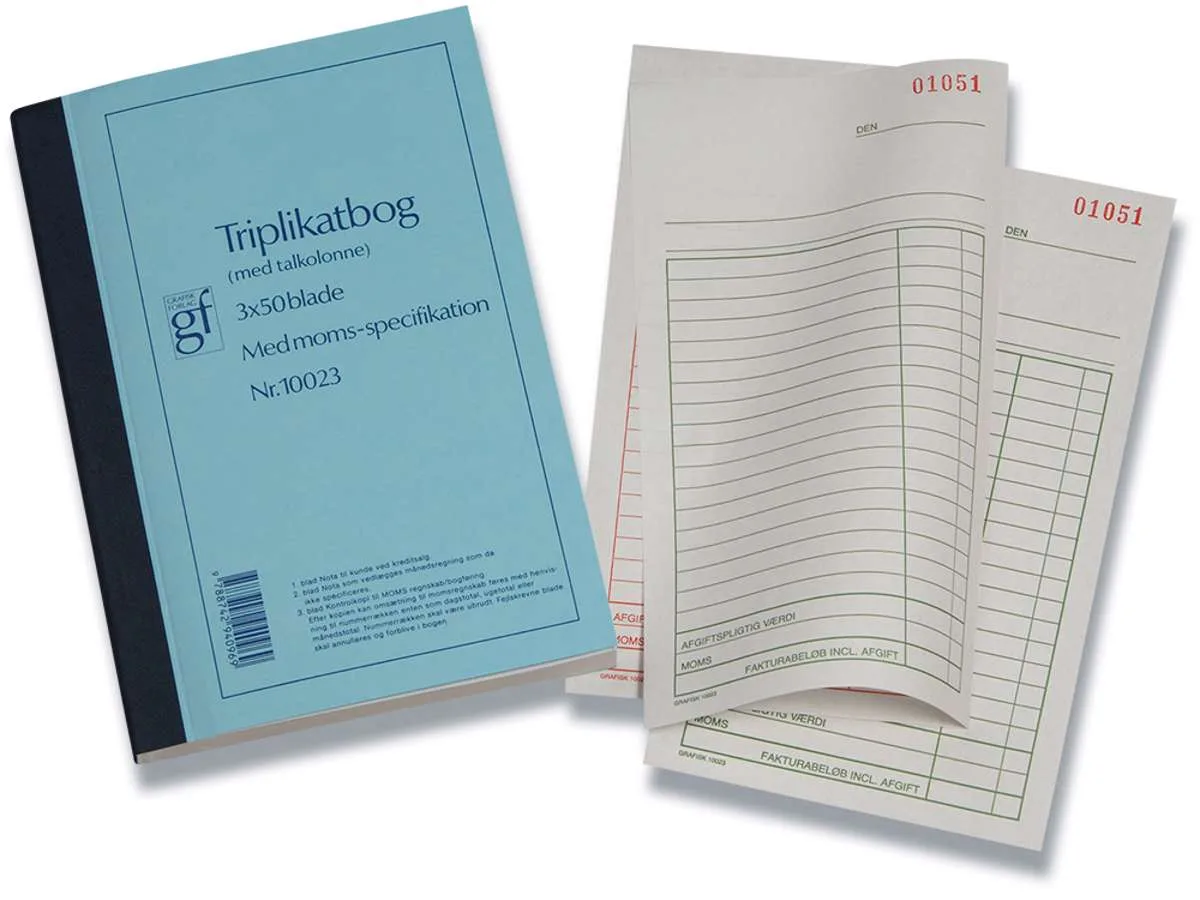 Triplikatbog m/talkolonne/moms 10023 Triplikatbog m/talkolonne/moms 10023 - Image 1