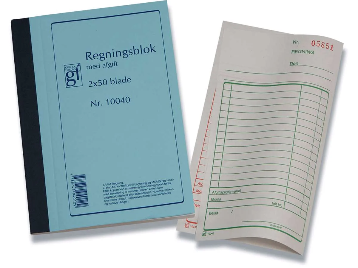 Regningsblok 10040 m/kopi/moms, 2×50 bl. Regningsblok 10040 m/kopi/moms, 2x50 bl. - Image 1
