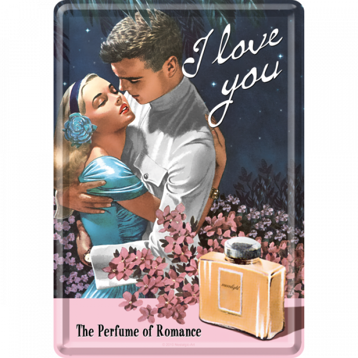 Metalskilt "The Parfume of Romance" 10x14 cm. - Image 1