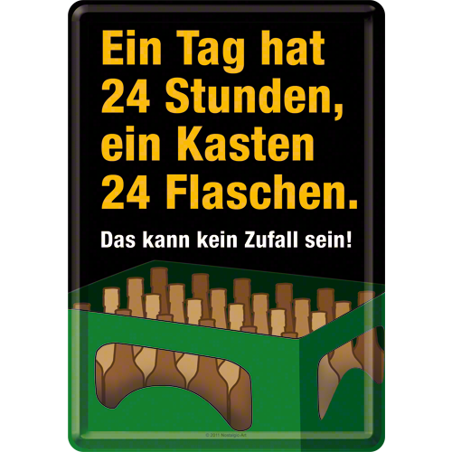 Metalskilt “Ein Tag hat 24 stunden..” 10×14 cm