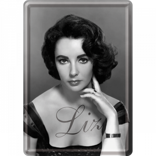 Metalskilt "Liz Taylor - portræt" 10x14 cm.