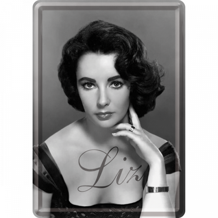 Metalskilt "Liz Taylor - portræt" 10x14 cm. - Image 1