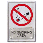 Metalskilt "No smoking area" 10x14 cm