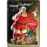 Metalskilt "Santa - Happy Holidays! Coca Cola" 10x14 cm.