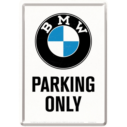 Metalskilt “BMW Parking Only” 10×14 cm.