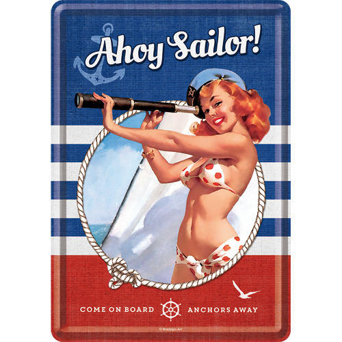 Metalskilt “Pin-UP Ahoy Sailor” 10×14 cm. Metalskilt "Pin-UP Ahoy Sailor" 10x14 cm. - Image 1