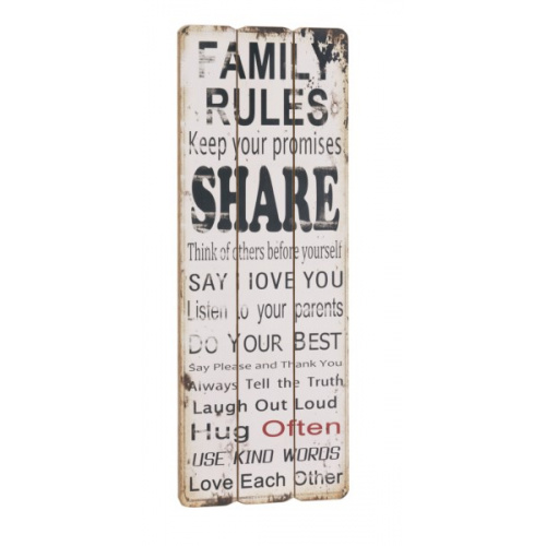 Træskilt “Family Rules”