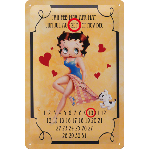 Metalskilt “Betty Boop” kalender 20×30 cm.