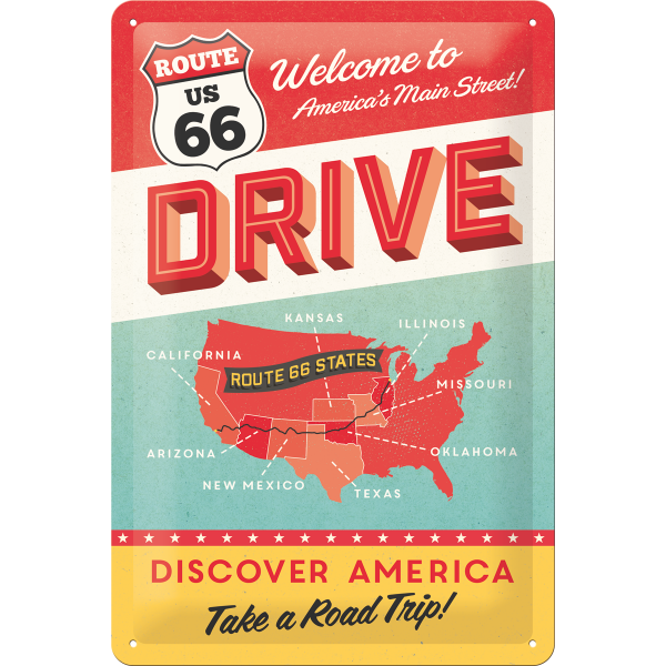 Metalskilt “DRIVE Route 66” 20×30 cm. Metalskilt "DRIVE Route 66" 20x30 cm. - Image 1