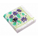 Serviet 3-lags 33x33 cm. pk./20 stk. "Jadegrøn/Lilla blomster"