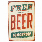 Metalskilt FREE BEER TOMORROW 20x30 cm.