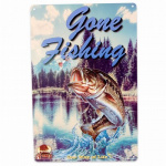 Metalskilt Gone Fishing 20x30 cm.