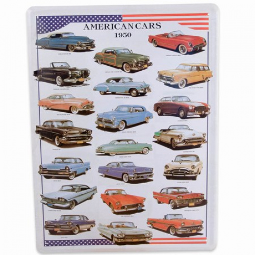 Metalskilt “American Cars 1950 30×40 cm.