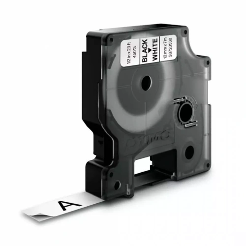 Dymo D1 45013 original labeltape 12 mm sort på hvid 7 meter