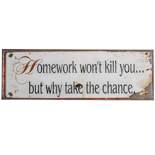 Metalskilt “Homework won´t kill you..” (28)