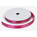 Satinbånd 9 mm. "Konfirmation" Lysrød