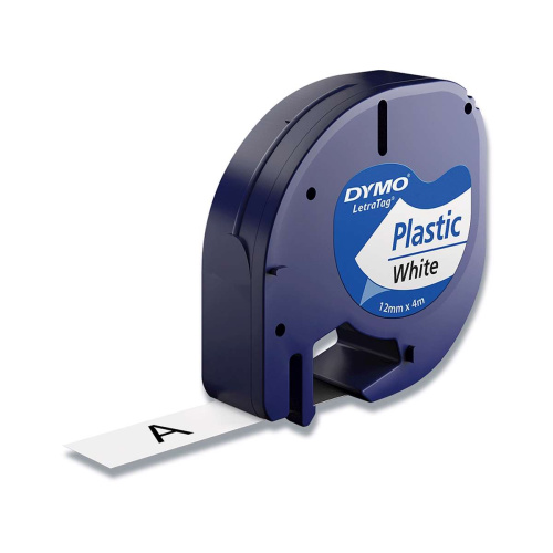 Dymo Letratag labeltape 12mm. sort på hvid 91221/S0721660