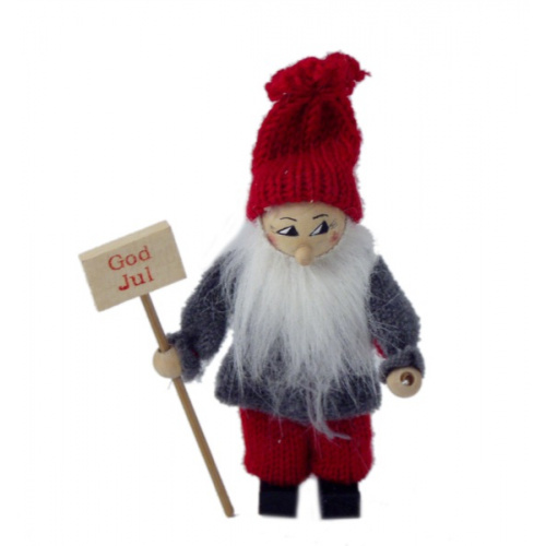 Nisse med træskilt God Jul