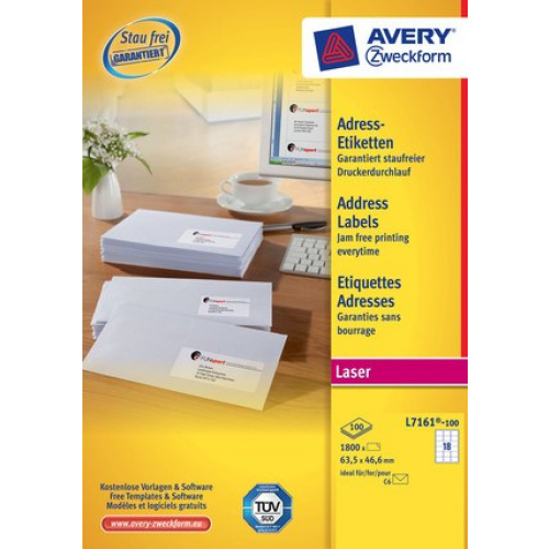 Avery Adresse etiket 63,5 x 46,6 mm. L7161-100