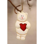 Bamse m/hjerte metal t/ophæng 006268