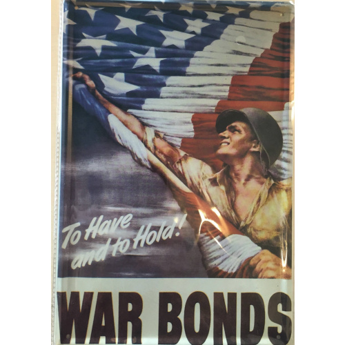 Metalskilt WAR BONDS 20×30 cm.
