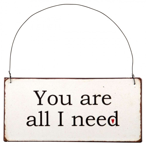 Metalskilt/-Hængemærke”You are all I need”