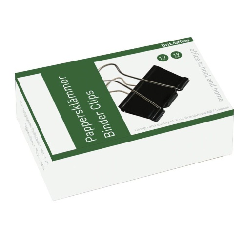 Æske med BNT Foldback papirklemmer 19 mm i sort, varenummer 744210