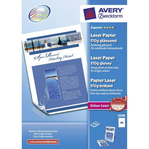 Fotopapir Avery A4, 170 gr. til Laser, 2-sidet (Pk./200 ark)