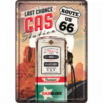 Metalskilt Route US 66 Gas station 10x14 cm.