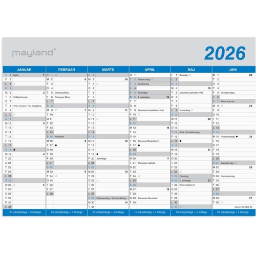 standard vægkalender i A4 karton