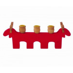 Lysestage i træ t/3 lys, rensdyr stage (rød)