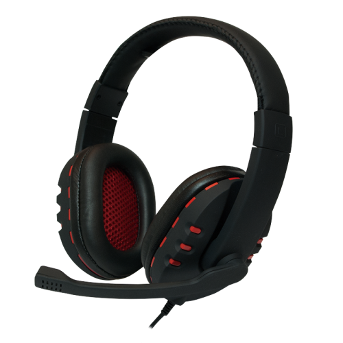 LogiLink HS0033 USB-headset med mikrofon i sort og rød