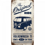 Metalskilt "Volkswagen T1 - Since 1950 on tour" 25x50 cm.