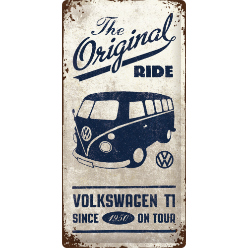 Metalskilt “Volkswagen T1 – Since 1950 on tour” 25×50 cm. Metalskilt "Volkswagen T1 - Since 1950 on tour" 25x50 cm. - Image 1