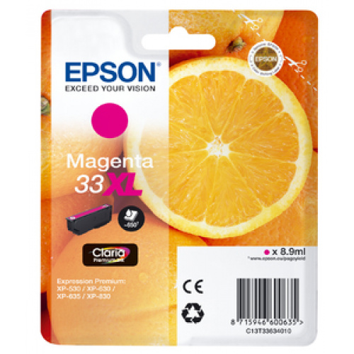 Blækpatron Epson 33 XL Magenta, T3363 (8,9 ml.)