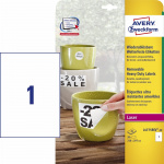 Laseretiket Avery A4, vandfaste aftagelige 210x297 mm. L4775REV-20
