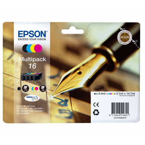 Blækpatroner Epson T1626, BK, C, M, Y (4-pak)