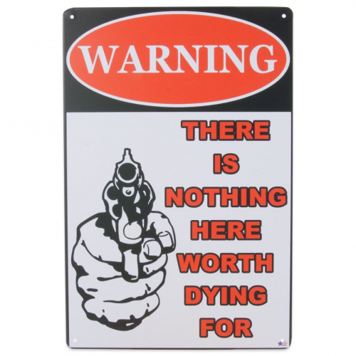 Metalskilt WARNING, 20×30 cm.