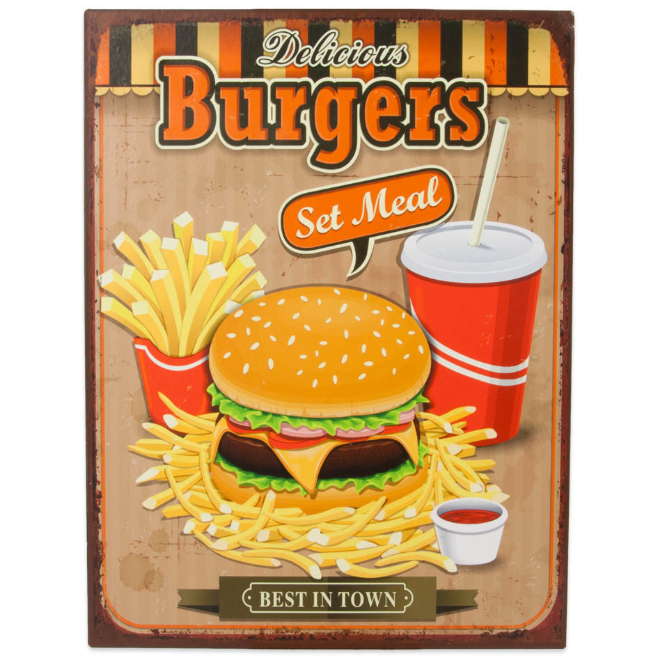 Metalskilt “Delicious Burgers” 25×33 cm. Metalskilt "Delicious Burgers" 25x33 cm. - Image 1