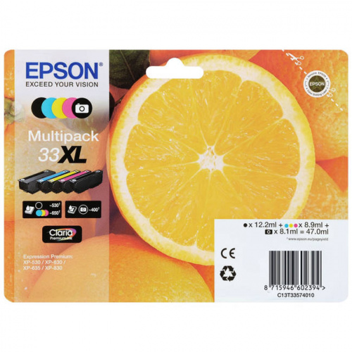 Blækpatron Epson 33 XL, BK//PBK/C/M/Y T3357 (5-pak)