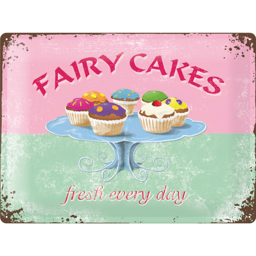 Metalskilt “Fairy Cakes fresh every day” 30×40 cm. Metalskilt “Fairy Cakes fresh every day” 30×40 cm.