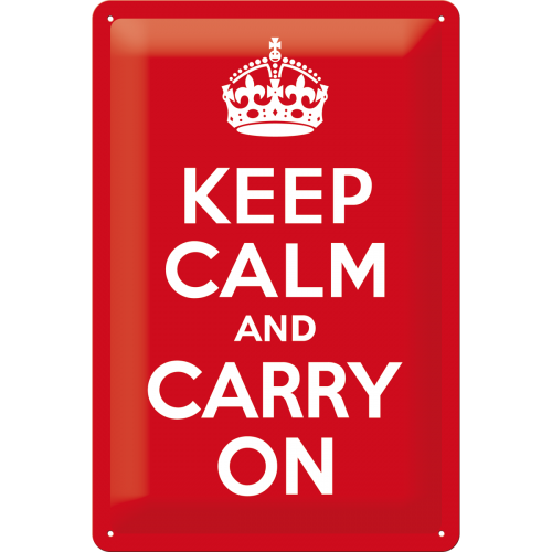 Metalskilt “Keep Calm And Carry On” 20×30 cm.