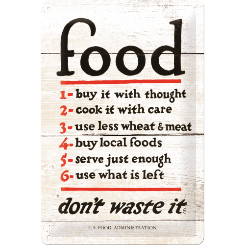Metalskilt “Food don´t waste it” 20×30 cm.