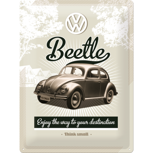 Metalskilt “VW Beetle Think small” 30×40 cm.