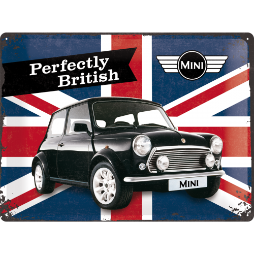 Metalskilt “Perfectly British Mini” 30×40 cm.