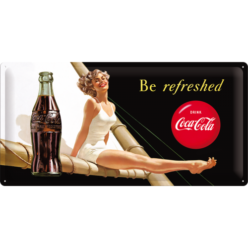 Metalskilt “Coca Cola Be refreshed” 25×50 cm. Metalskilt "Coca Cola Be refreshed" 25x50 cm. - Image 1