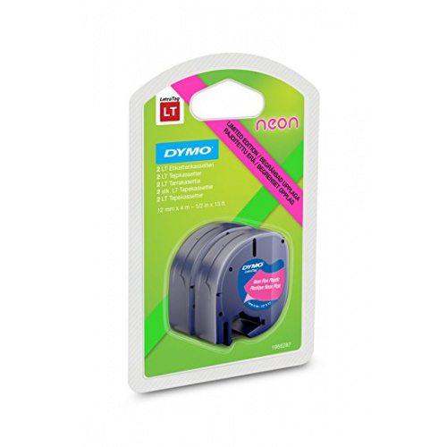 Dymo Letratag labeltape 12mm. neongrøn + neonrød (2-pak)