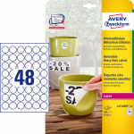 Laserlabels Avery L4716REV, Ø30 mm. Hvid (aftagelig)