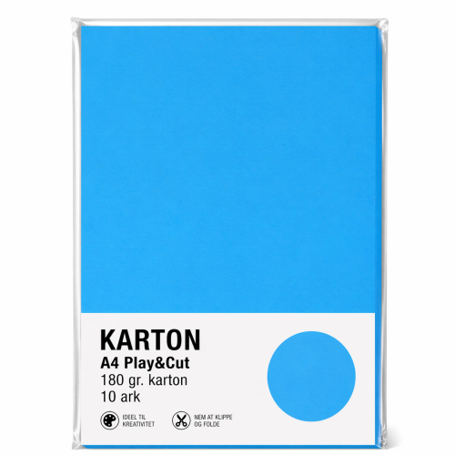 Karton A4 180 gr. 10 ark Klar Blå