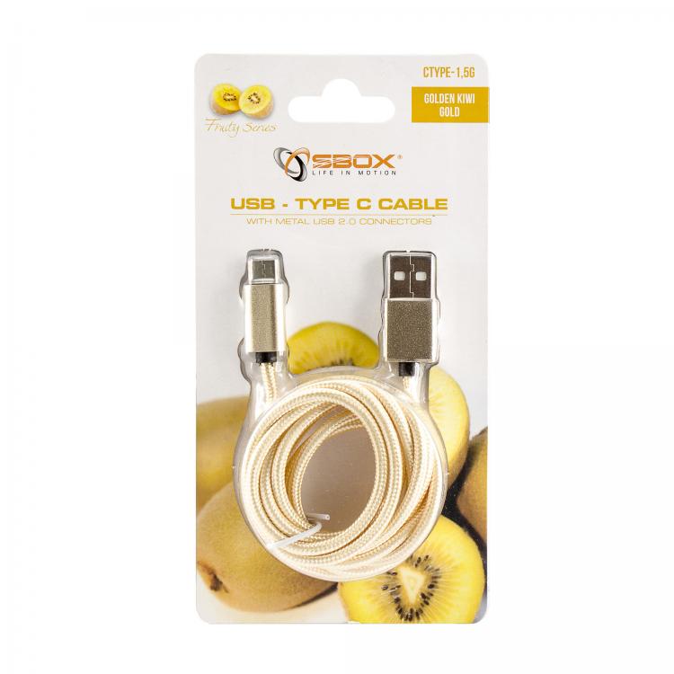 Laderkabel USB-C, nylon 1,5 mtr. Guld Laderkabel USB-C, nylon 1,5 mtr. Guld - Image 1